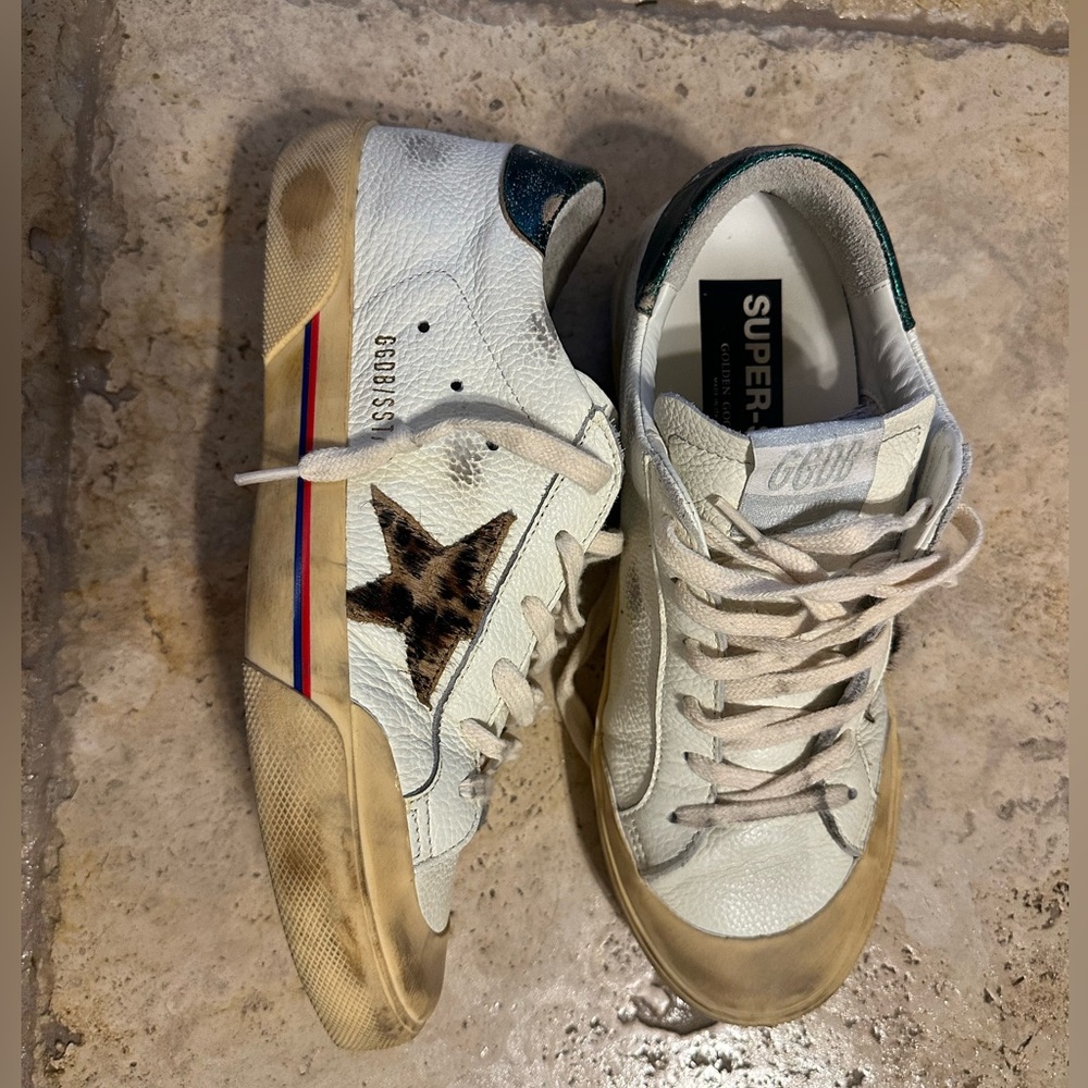 Golden Goose Deluxe SSTAR White Sneakers with Leopard Accent
